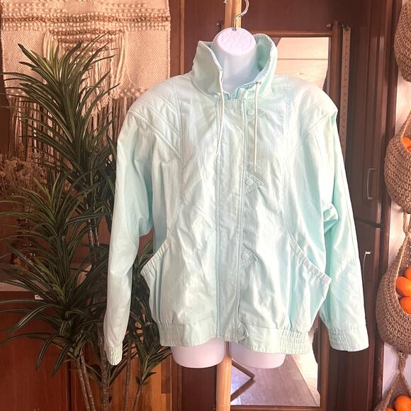 Vintage Casual Club Mint Green Windbreaker Jacket M | Retro 80s Coastal Cottage - Picture 1 of 8